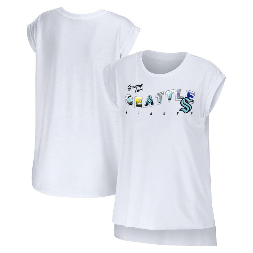 Seattle Kraken WEAR by Erin Andrews Women's Greetings From Muscle T-Shirt - White | NHL online