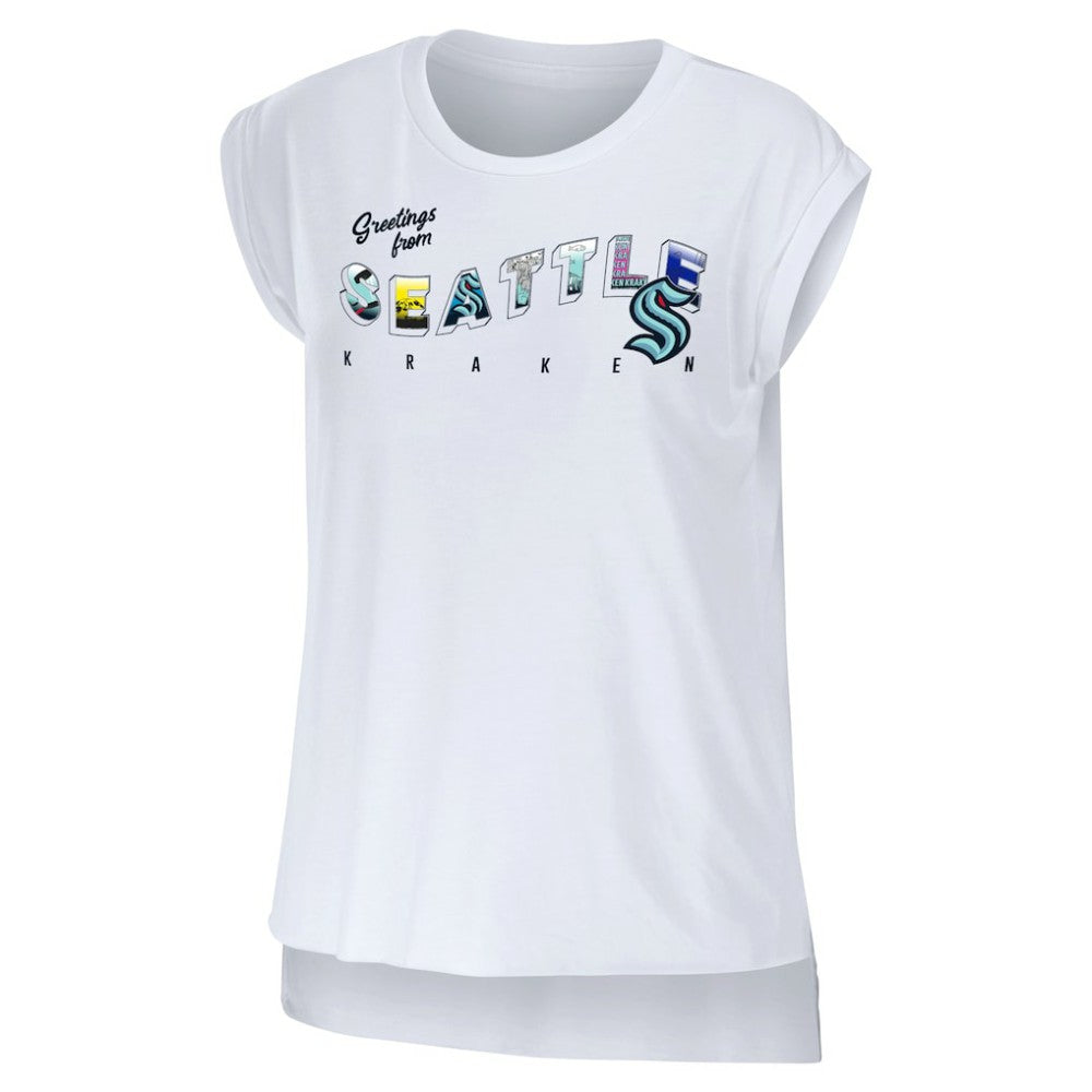 Seattle Kraken WEAR by Erin Andrews Women's Greetings From Muscle T-Shirt - White | NHL online