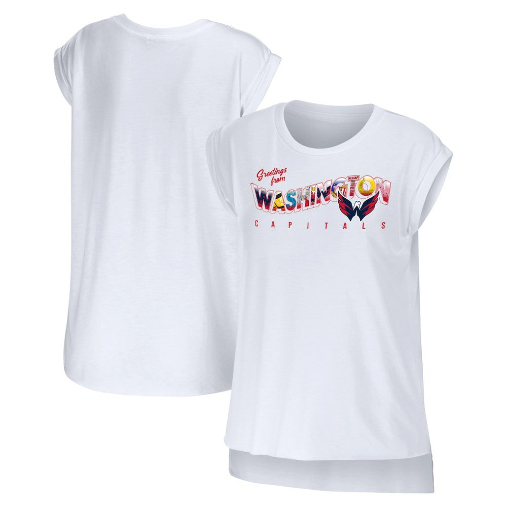 Washington Capitals WEAR by Erin Andrews Women's Greetings From Muscle T-Shirt - White | NHL online