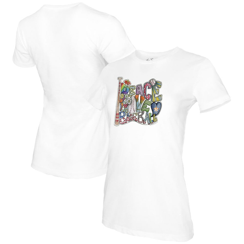 Houston Astros Tiny Turnip Women's Peace Love Baseball T-Shirt Outlet