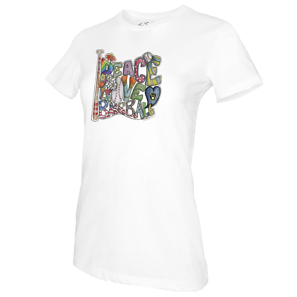 Milwaukee Brewers Tiny Turnip Women's Peace Love Baseball T-Shirt Outlet