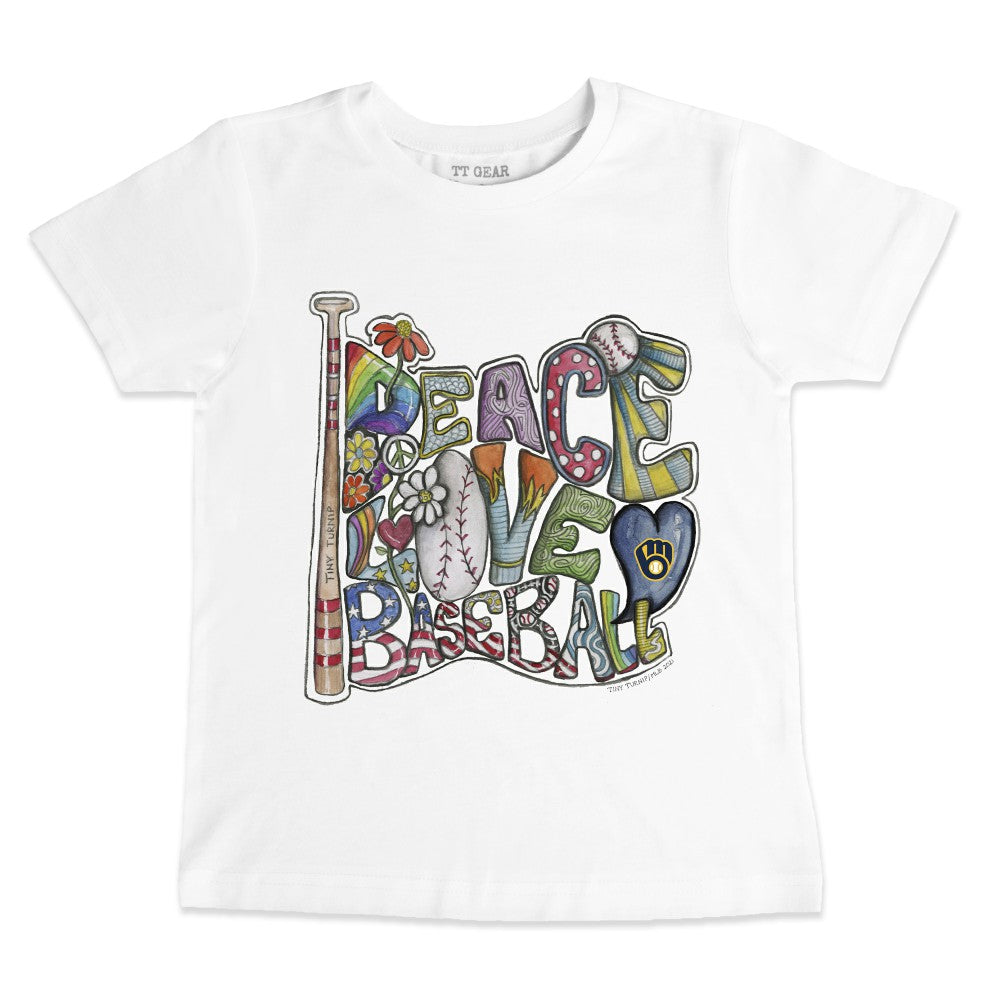 Milwaukee Brewers Tiny Turnip Youth Peace Love Baseball T-Shirt Sale
