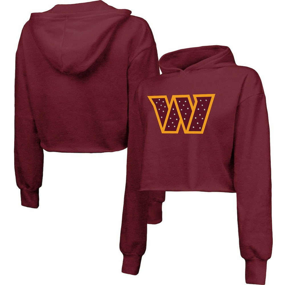 Washington Commanders Majestic Threads Women's Bling Tri-Blend Cropped Pullover Hoodie - Burgundy - NFL