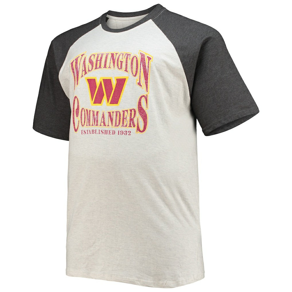 Washington Commanders Big & Tall Wordmark Raglan T-Shirt - Oatmeal/Heathered Charcoal - Fanatics