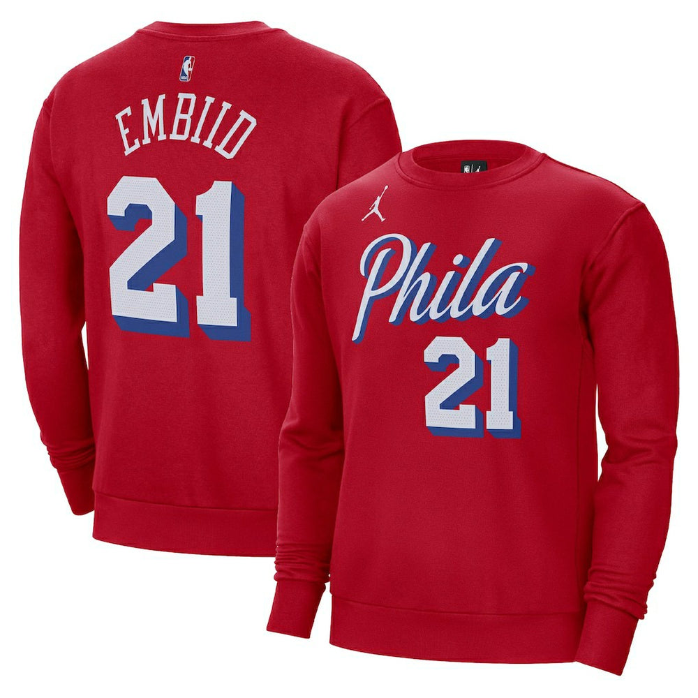 Joel Embiid Philadelphia 76ers Jordan Brand Statement Name & Number Pullover Sweatshirt Red