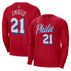 Joel Embiid Philadelphia 76ers Jordan Brand Statement Name & Number Pullover Sweatshirt Red
