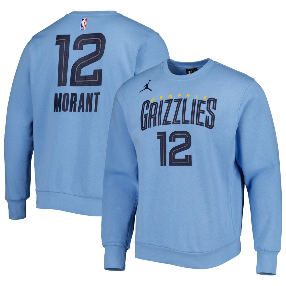 Ja Morant Memphis Grizzlies Jordan Brand Statement Name & Number Pullover Sweatshirt Light Blue
