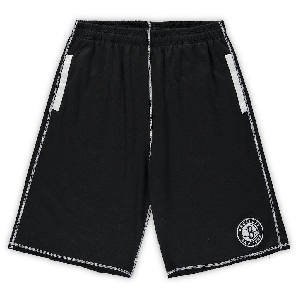 Brooklyn Nets Big & Tall Contrast Stitch Knit Shorts Black/White