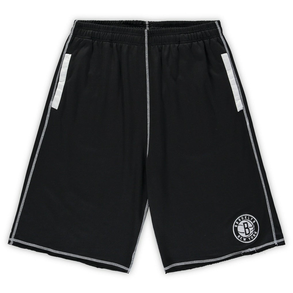 Brooklyn Nets Big & Tall Contrast Stitch Knit Shorts Black/White
