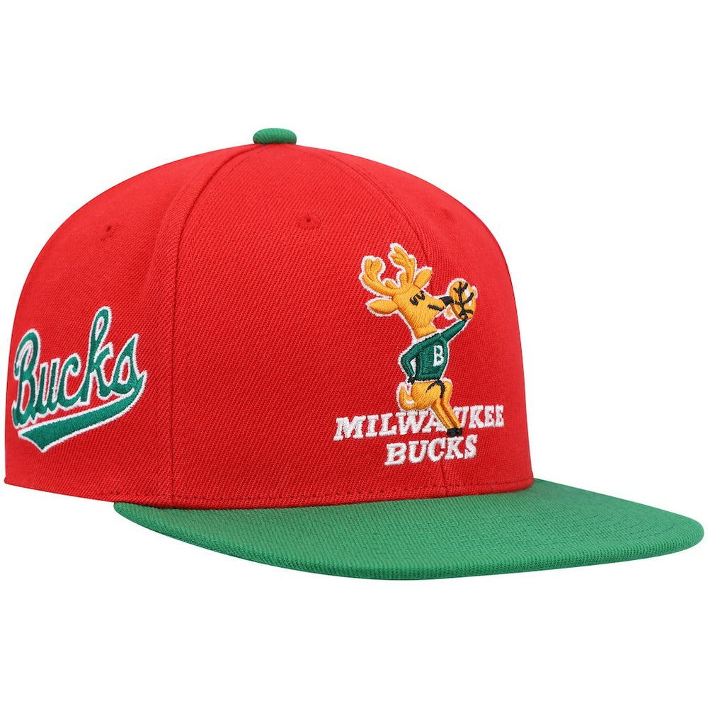 Mitchell & Ness Milwaukee Bucks Hardwood Classics Snapback Hat Red/Green