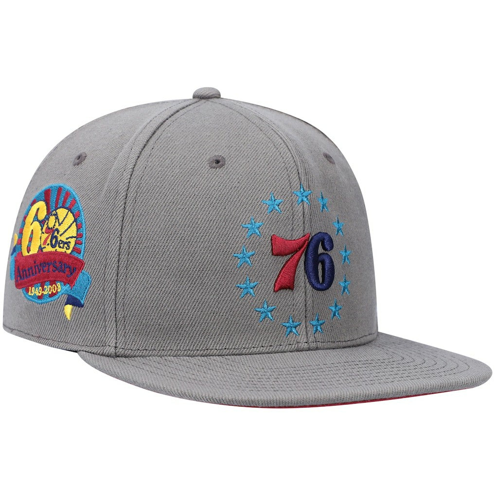 Mitchell & Ness Philadelphia 76ers Hardwood Classics 60th Anniversary Carbon Cabernet Fitted Hat Charcoal