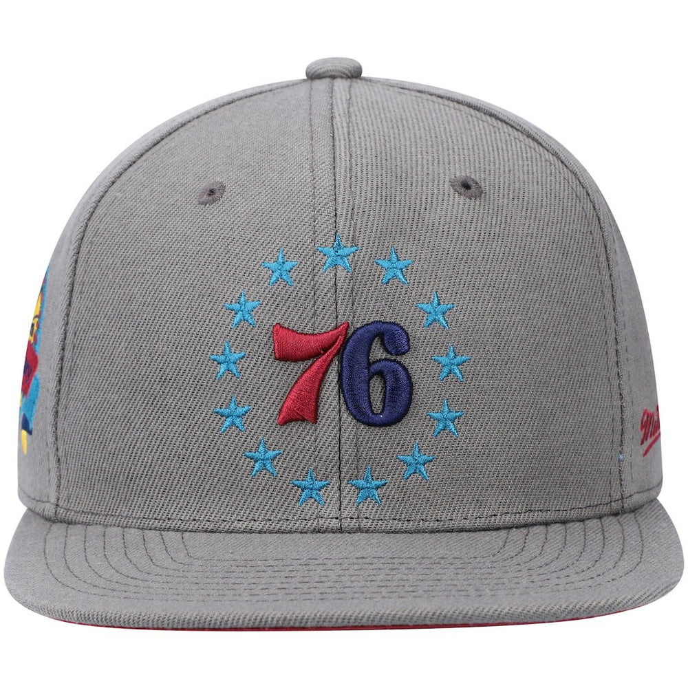 Mitchell & Ness Philadelphia 76ers Hardwood Classics 60th Anniversary Carbon Cabernet Fitted Hat Charcoal