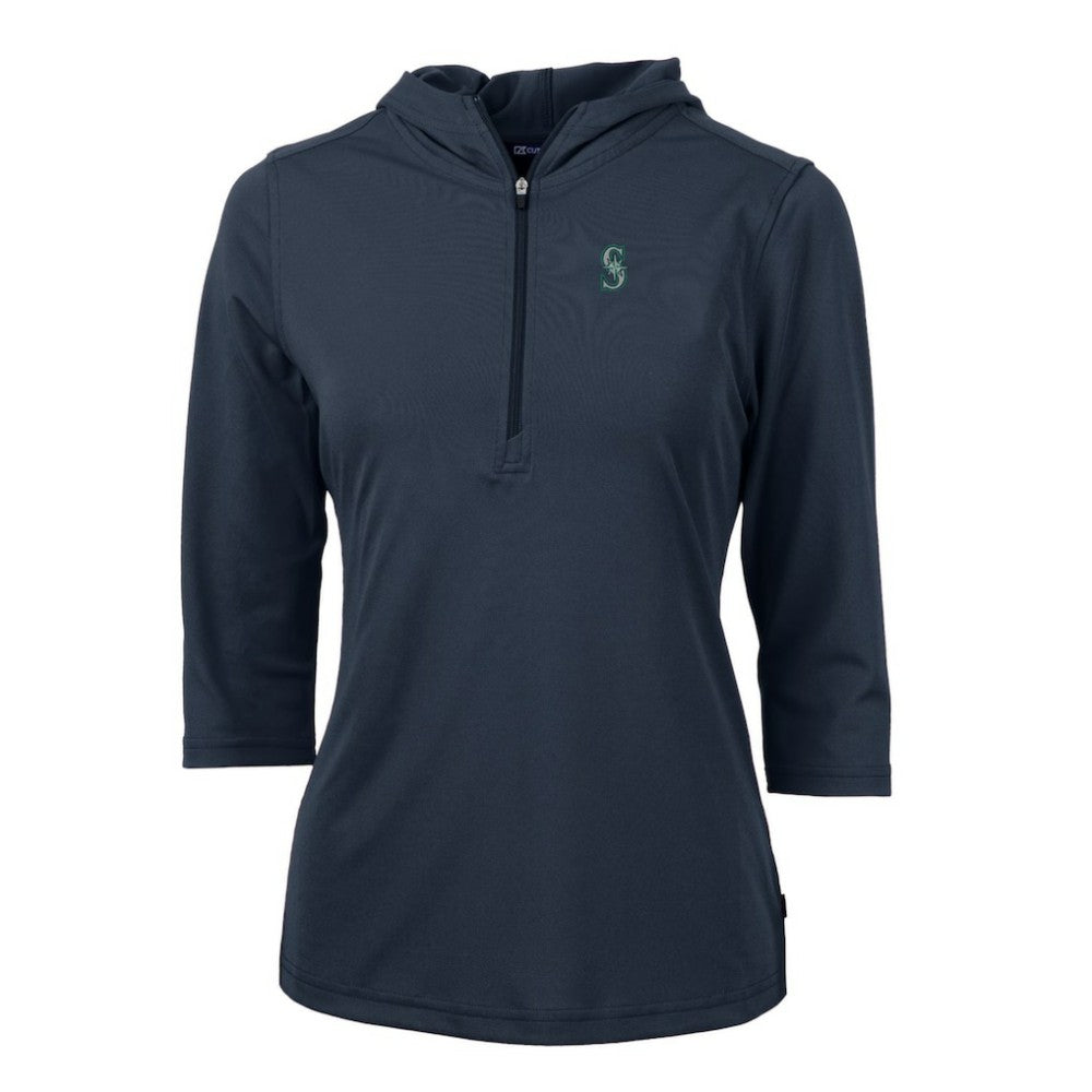 Seattle Mariners Cutter & Buck Women's Virtue Eco Pique 3/4 Sleeve Half-Zip Pullover Hoodie Near Me