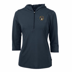 Milwaukee Brewers Cutter & Buck Women's Virtue Eco Pique 3/4 Sleeve Half-Zip Pullover Hoodie for sale