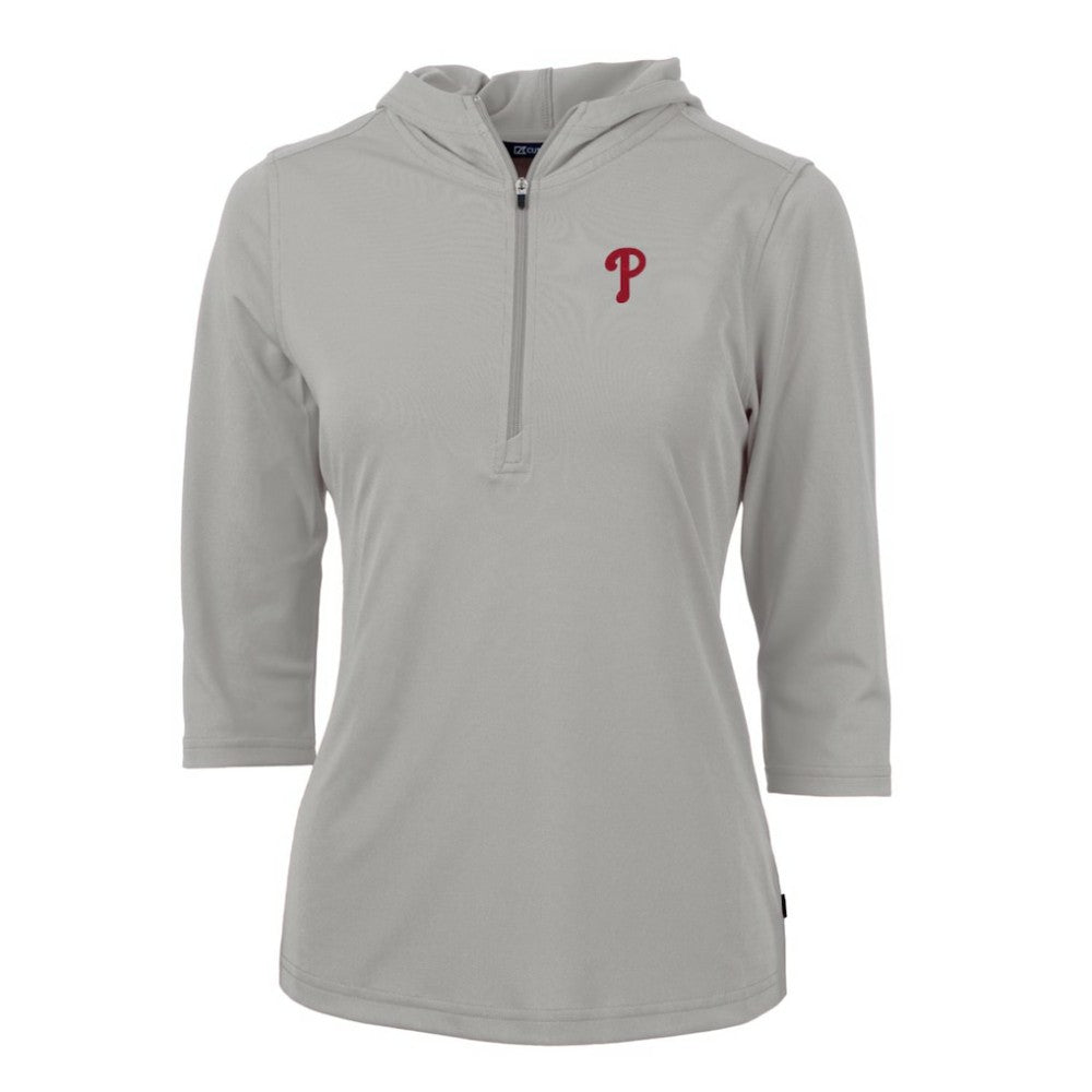 Philadelphia Phillies Cutter & Buck Women's Virtue Eco Pique 3/4 Sleeve Half-Zip Pullover Hoodie Sale