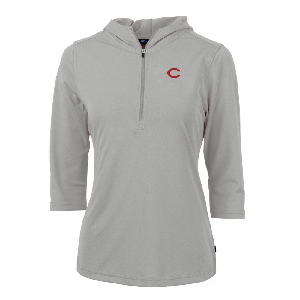 Cincinnati Reds Cutter & Buck Women's Virtue Eco Pique 3/4 Sleeve Half-Zip Pullover Hoodie Sale