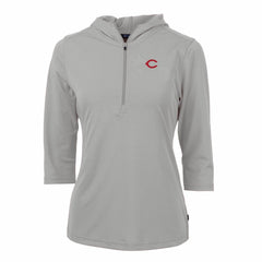 Cincinnati Reds Cutter & Buck Women's Virtue Eco Pique 3/4 Sleeve Half-Zip Pullover Hoodie Sale