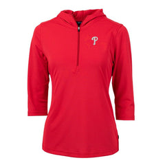 Philadelphia Phillies Cutter & Buck Women's Virtue Eco Pique 3/4 Sleeve Half-Zip Pullover Hoodie Outlet