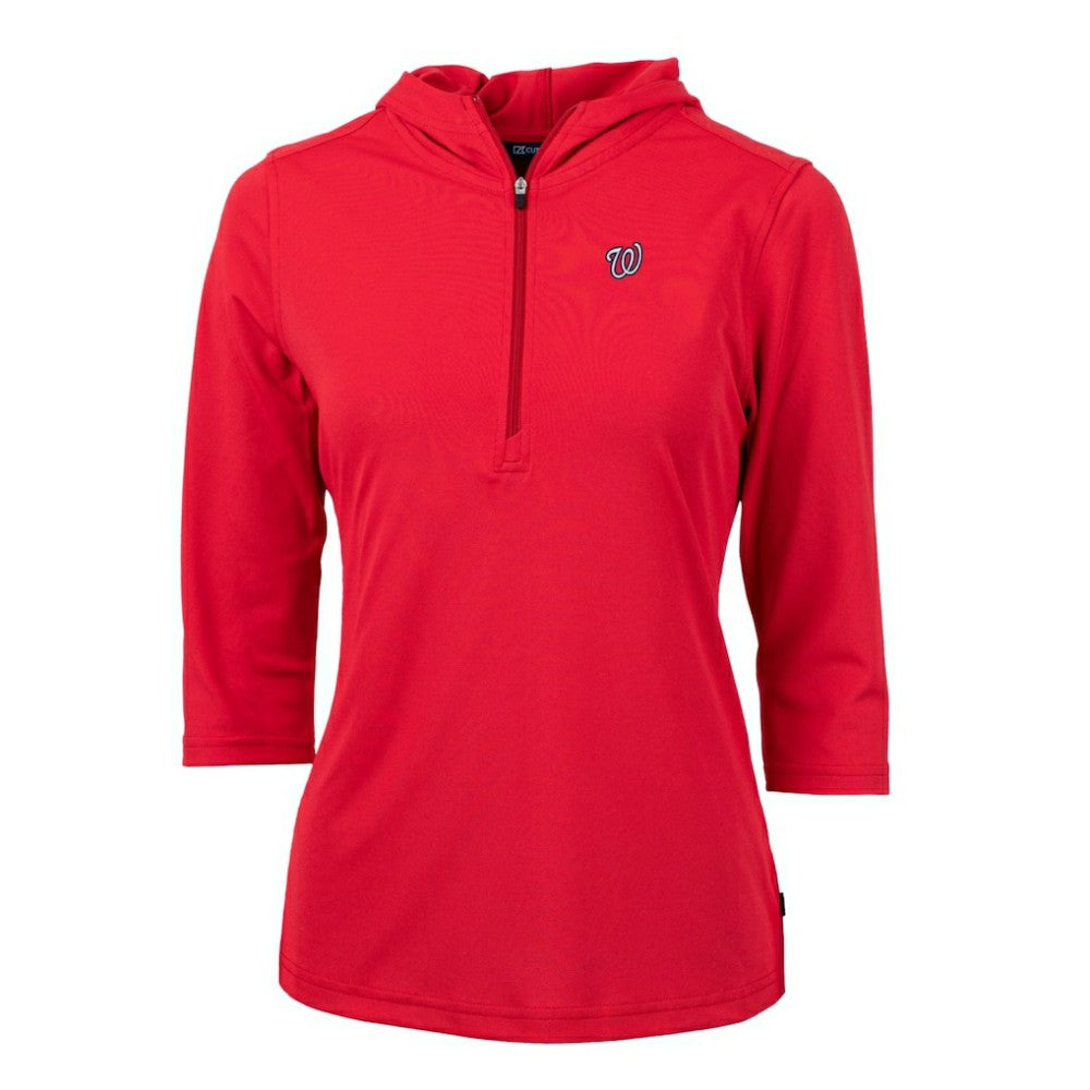 Washington Nationals Cutter & Buck Women's Virtue Eco Pique 3/4 Sleeve Half-Zip Pullover Hoodie for sale