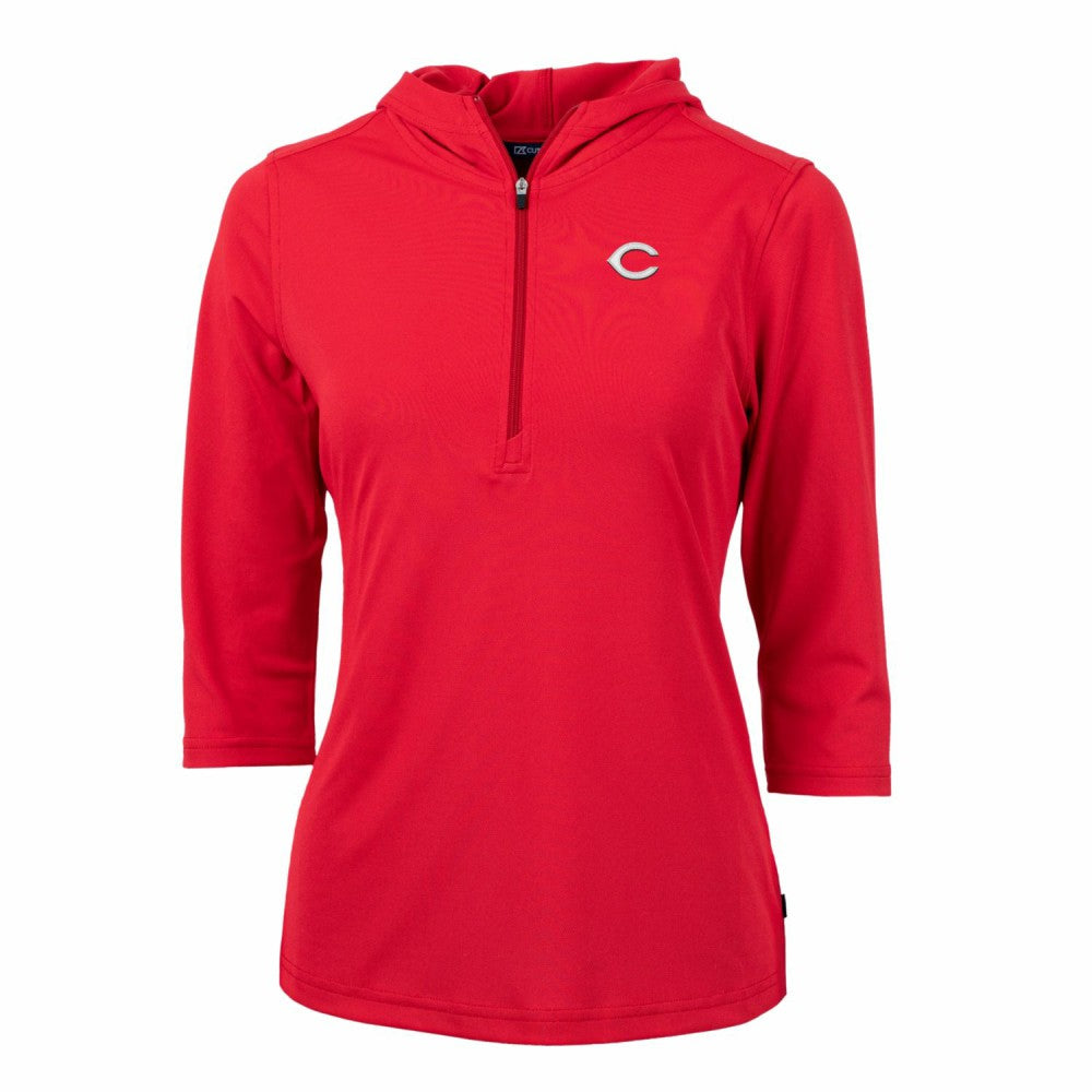 Cincinnati Reds Cutter & Buck Women's Virtue Eco Pique 3/4 Sleeve Half-Zip Pullover Hoodie Sale