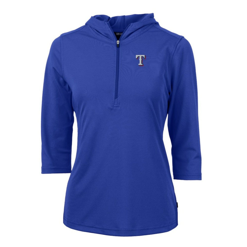 Texas Rangers Cutter & Buck Women's Virtue Eco Pique 3/4 Sleeve Half-Zip Pullover Hoodie Sale