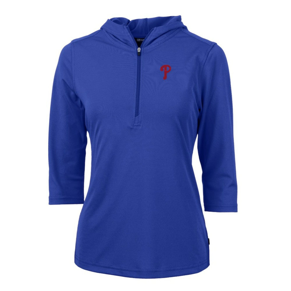 Philadelphia Phillies Cutter & Buck Women's Virtue Eco Pique 3/4 Sleeve Half-Zip Pullover Hoodie Sale