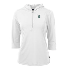 Seattle Mariners Cutter & Buck Women's Virtue Eco Pique 3/4 Sleeve Half-Zip Pullover Hoodie Online