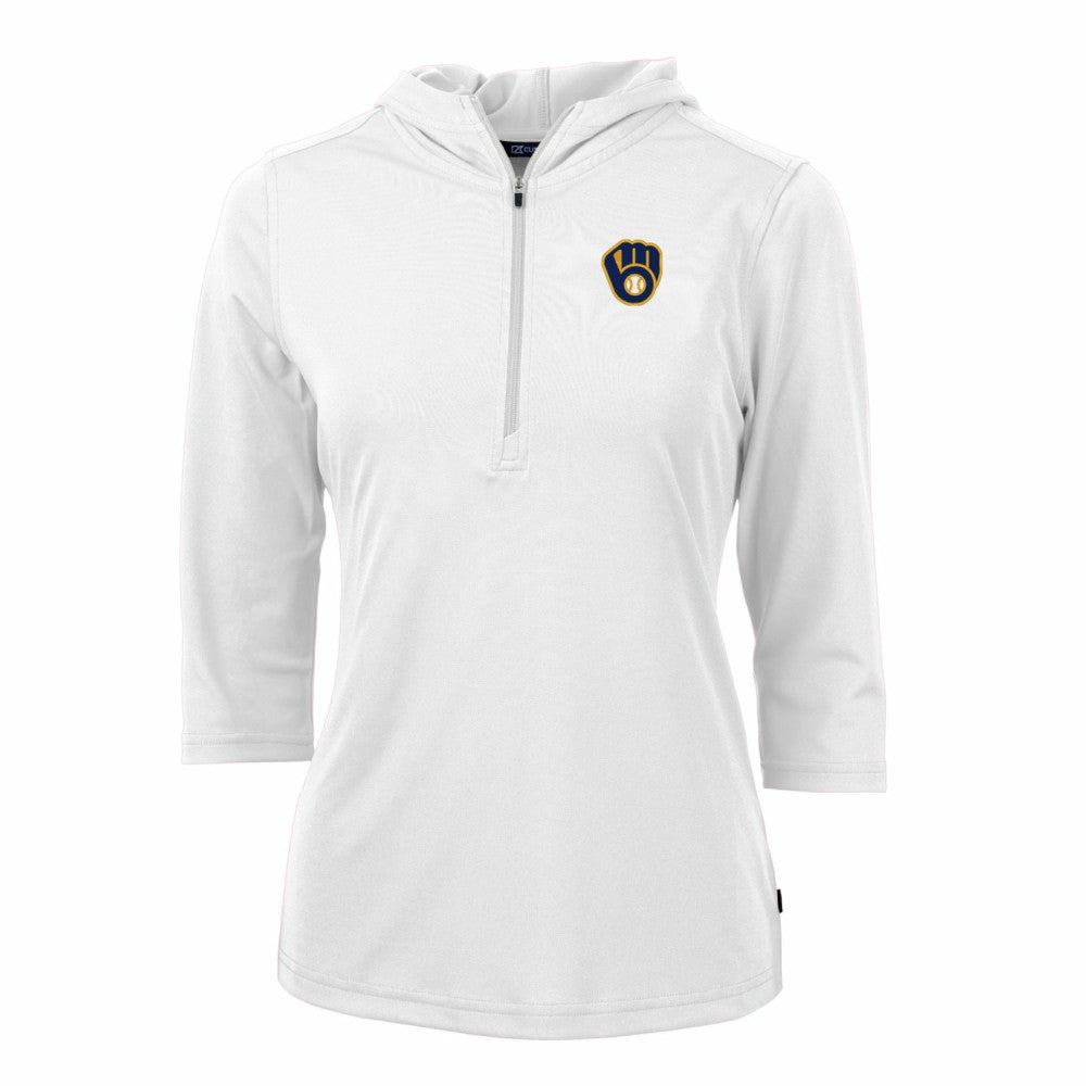 Milwaukee Brewers Cutter & Buck Women's Virtue Eco Pique 3/4 Sleeve Half-Zip Pullover Hoodie Online