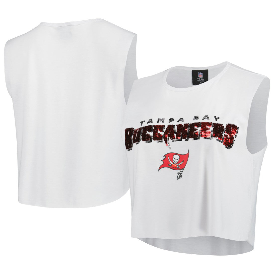 Tampa Bay Buccaneers Cuce Women's Sequin Tri-Blend Cropped Tank Top - White - NFL
