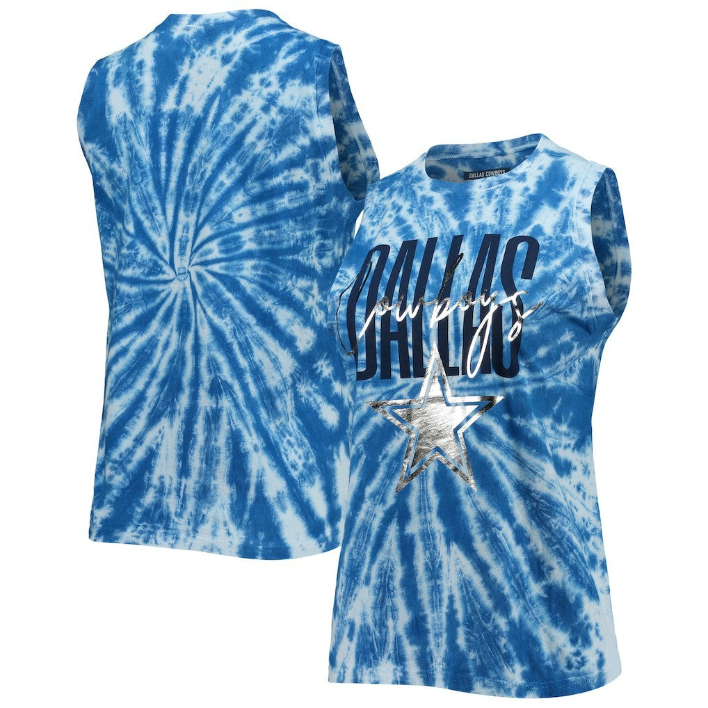 Dallas Cowboys Lauren James Women's Tie-Dye Jersey Boxy Tank Top - Royal - NFL