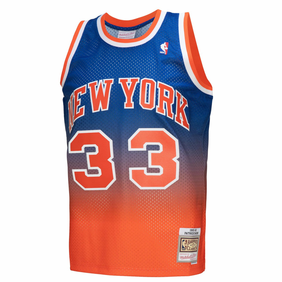 Mitchell & Ness Patrick Ewing New York Knicks 1991/92 Hardwood Classics Fadeaway Swingman Player Jersey Orange/Royal