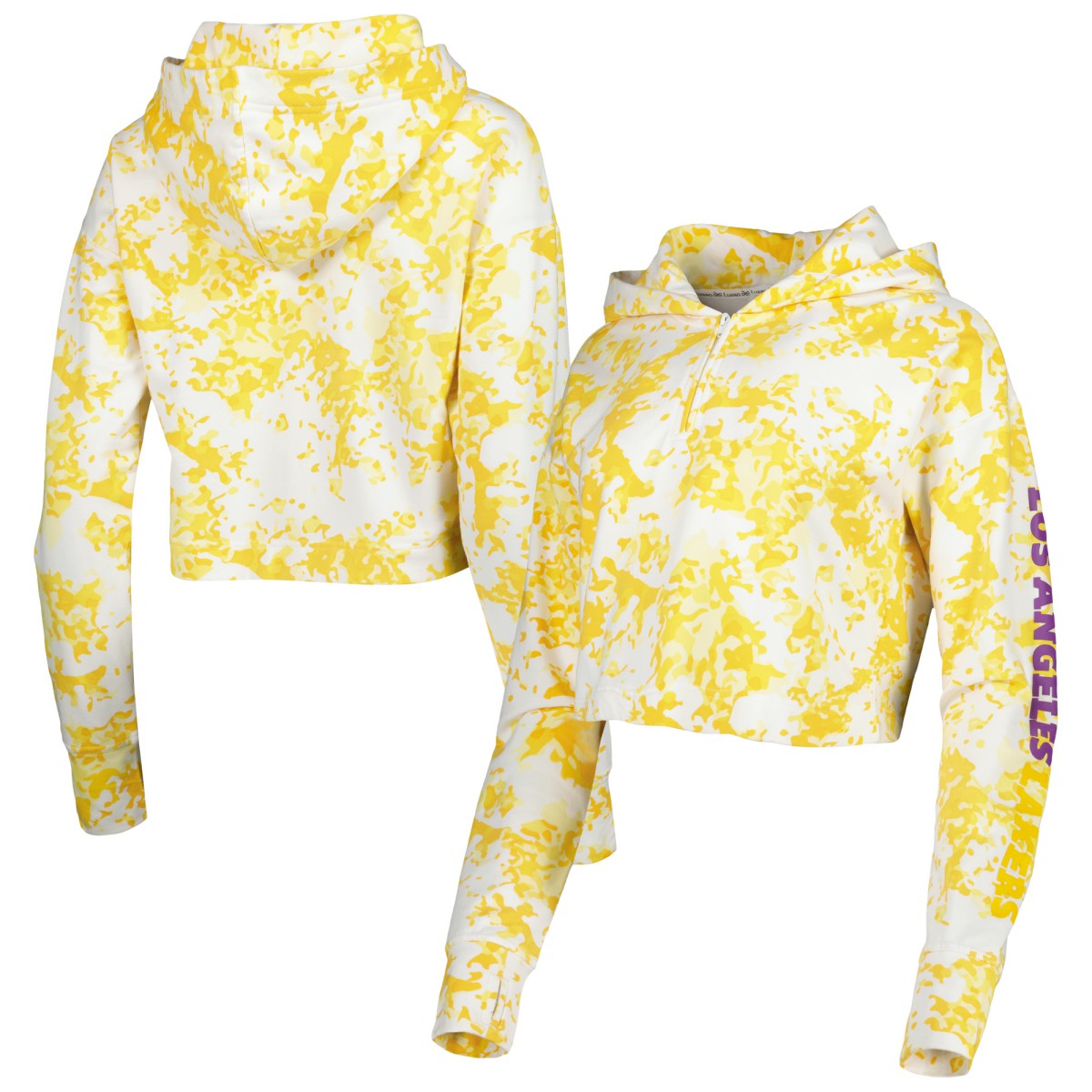 Los Angeles Lakers Lusso Women's Maia Tri-Blend Cropped Quarter-Zip Top Gold/White