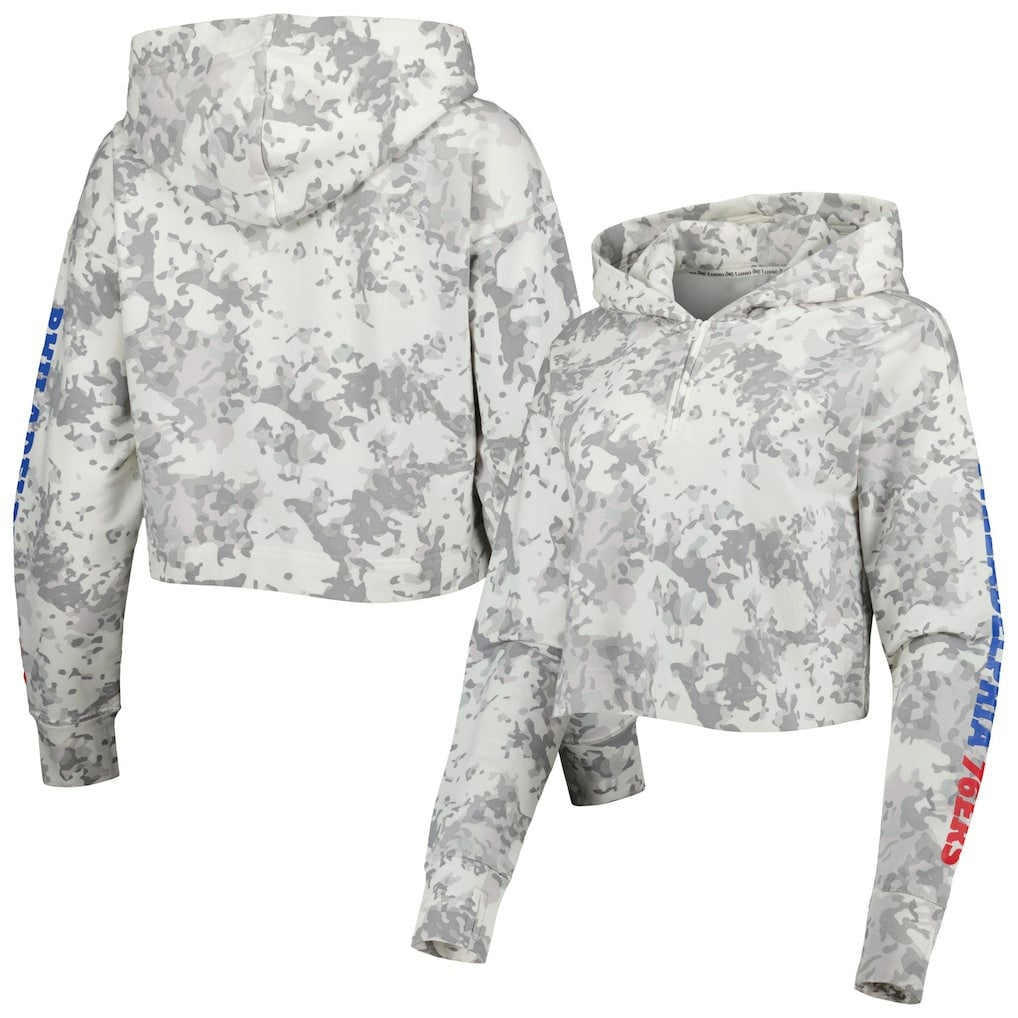 Philadelphia 76ers Lusso Women's Maia Tri-Blend Cropped Quarter-Zip Top Gray/White