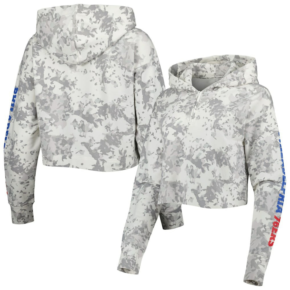 Philadelphia 76ers Lusso Women's Maia Tri-Blend Cropped Quarter-Zip Top Gray/White