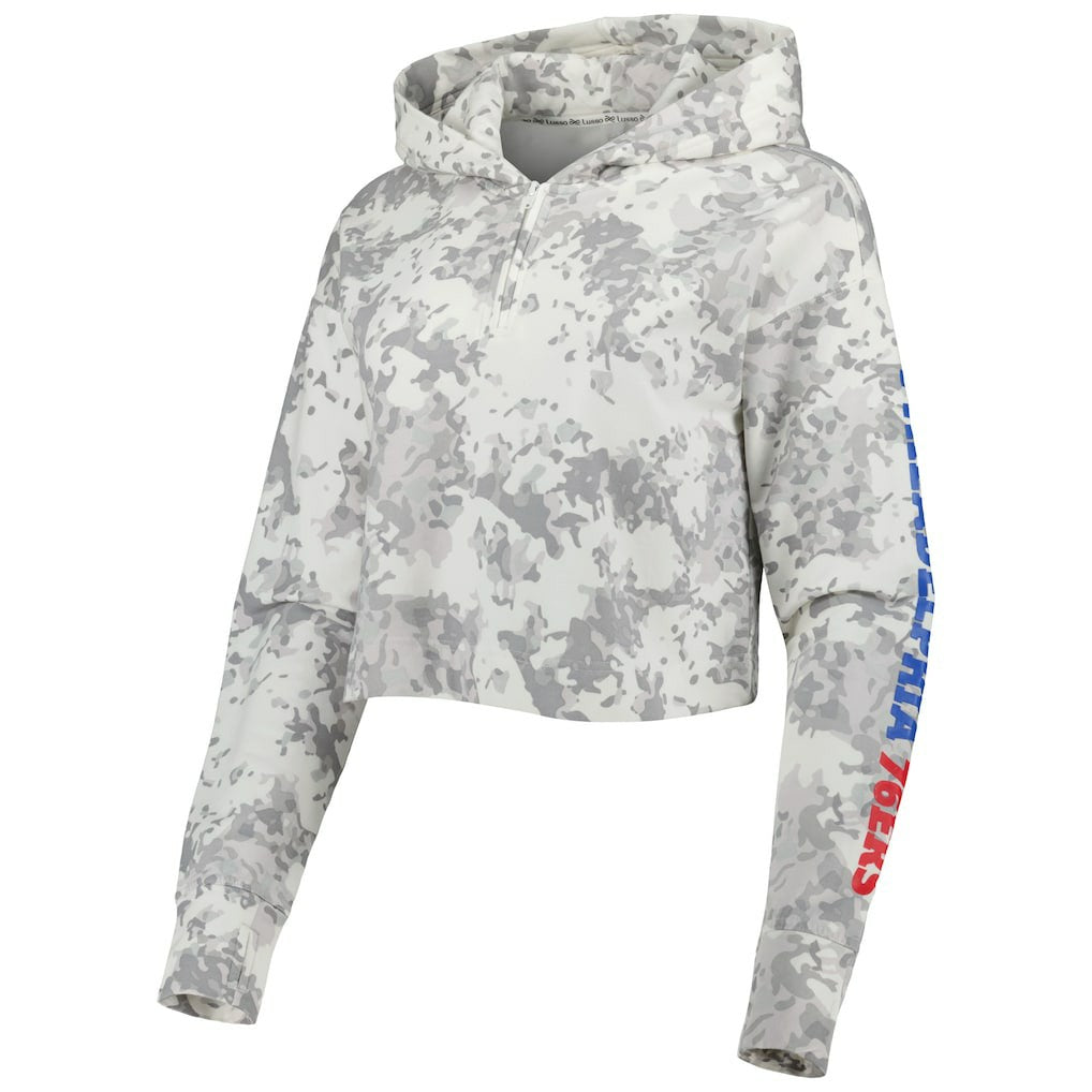 Philadelphia 76ers Lusso Women's Maia Tri-Blend Cropped Quarter-Zip Top Gray/White