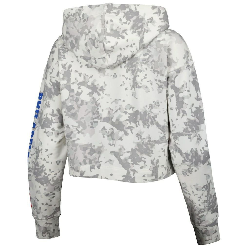 Philadelphia 76ers Lusso Women's Maia Tri-Blend Cropped Quarter-Zip Top Gray/White