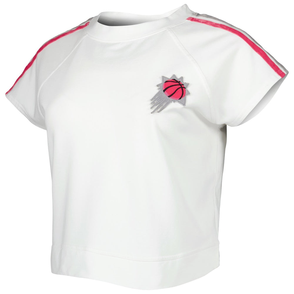 Phoenix Suns Lusso Women's Margot Cropped Tri-Blend Cap Sleeve Sweatshirt White