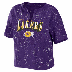 Los Angeles Lakers WEAR by Erin Andrews Women's Bleach Splatter Notch Neck T-Shirt Purple