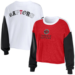 Toronto Raptors WEAR by Erin Andrews Women's Mixed Letter Cropped Pullover Sweatshirt Heather Red