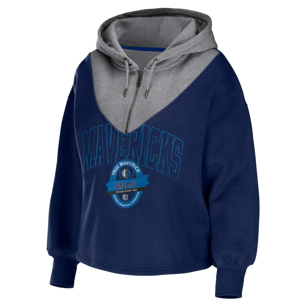 Dallas Mavericks WEAR by Erin Andrews Women's Pieced Quarter-Zip Hoodie Jacket Navy