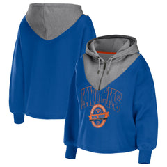 New York Knicks WEAR by Erin Andrews Women's Pieced Quarter-Zip Hoodie Jacket Blue