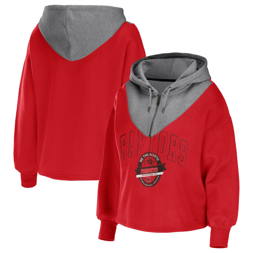 Toronto Raptors WEAR by Erin Andrews Women's Pieced Quarter-Zip Hoodie Jacket Red