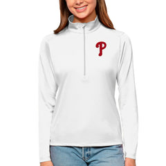 Philadelphia Phillies Antigua Women's Tribute Quarter-Zip Pullover Top Online