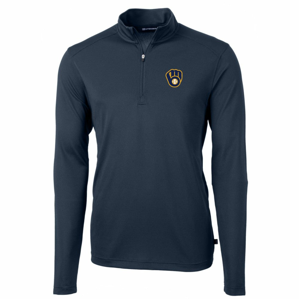 Milwaukee Brewers Cutter & Buck Big & Tall Virtue Eco Pique Quarter-Zip Pullover Jacket Sale