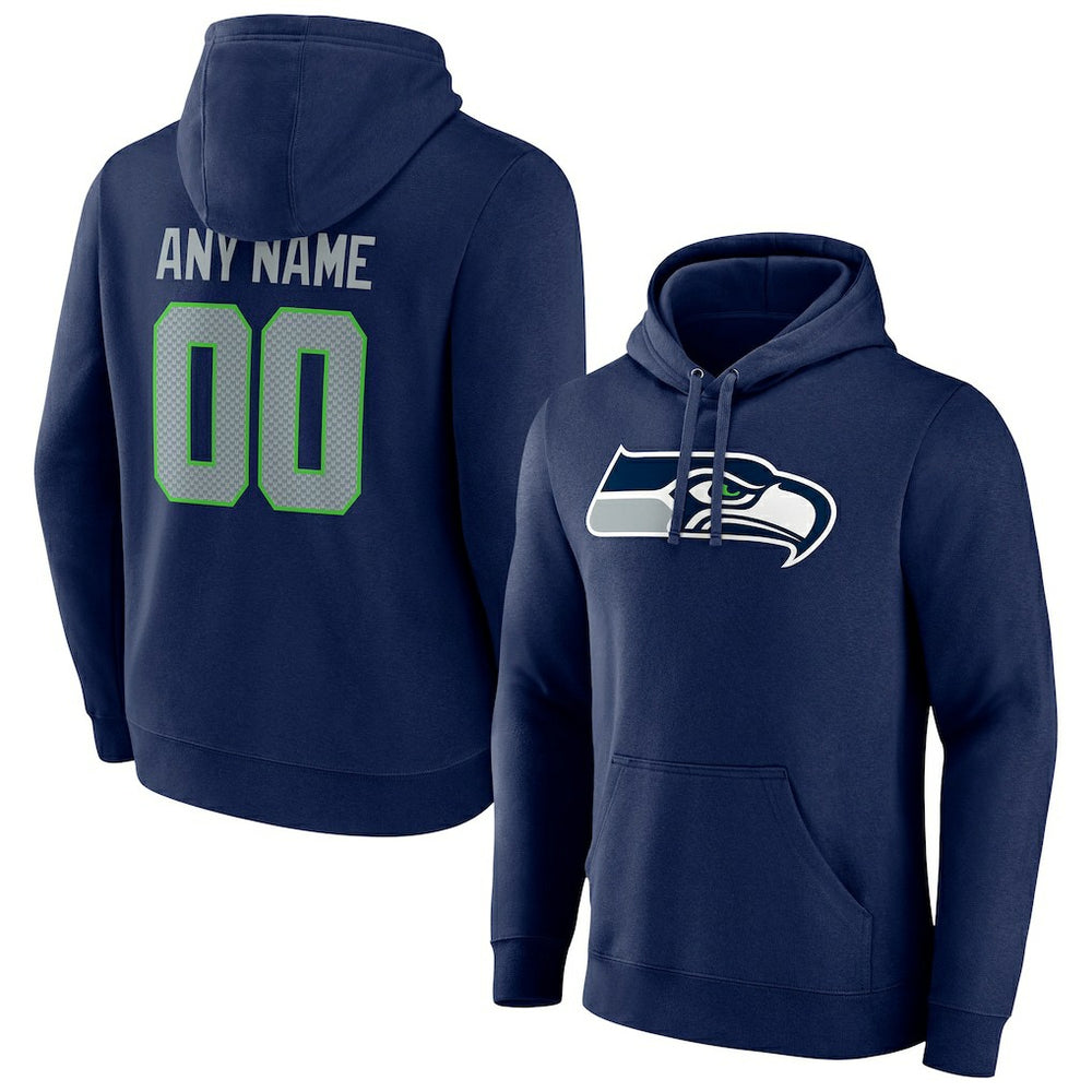 Seattle Seahawks Team Authentic Personalized Name & Number Pullover Hoodie - College Navy - NFL