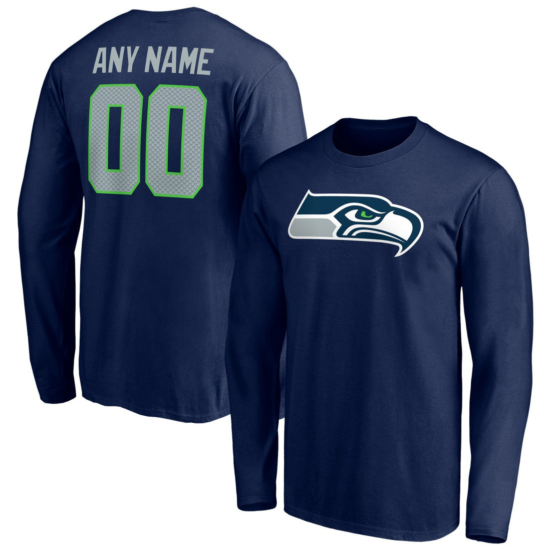 Seattle Seahawks Team Authentic Personalized Name & Number Long Sleeve T-Shirt - College Navy - NFL