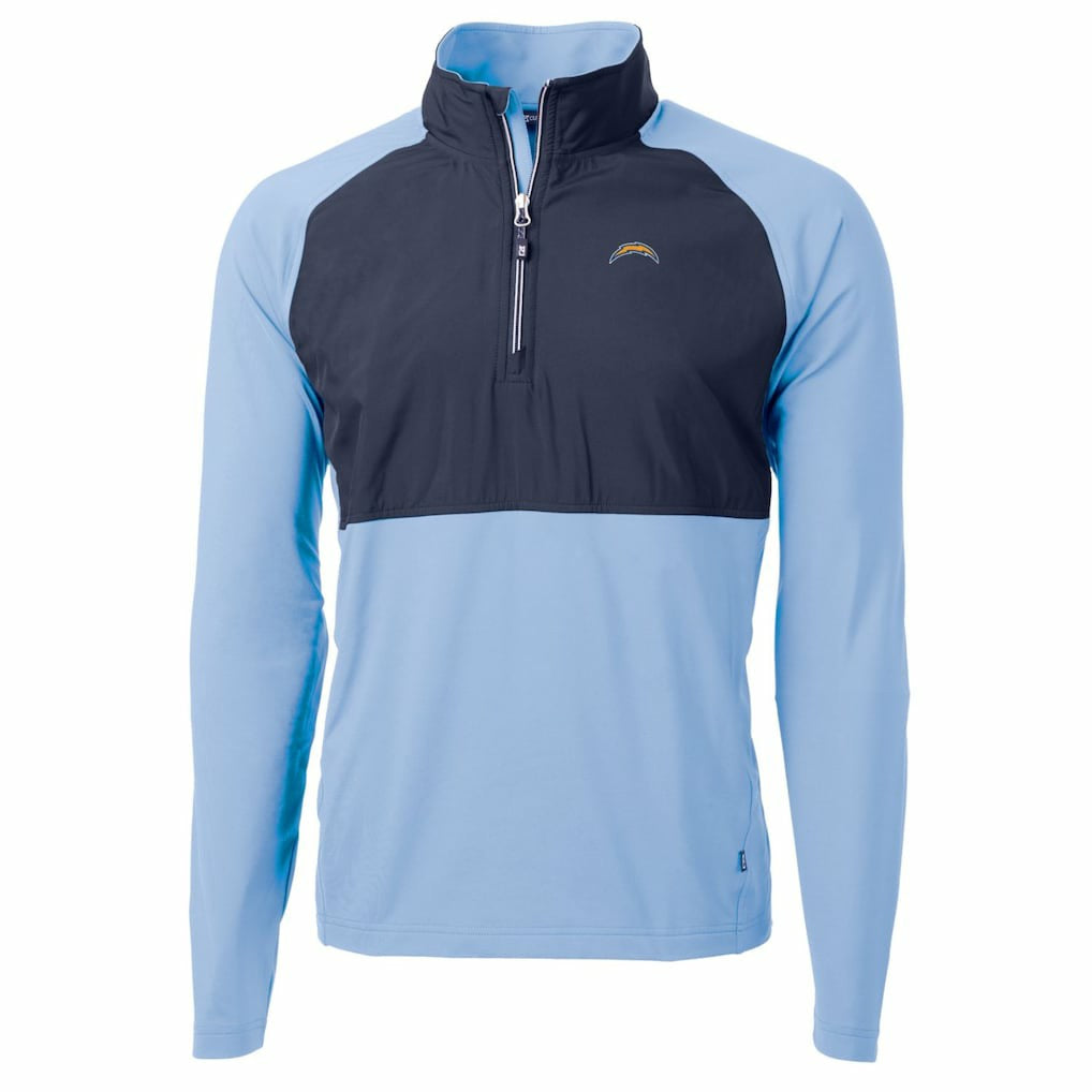 Los Angeles Chargers Cutter & Buck Adapt Eco Knit Hybrid Recycled Quarter-Zip Raglan Jacket - Navy/Powder Blue - NFL