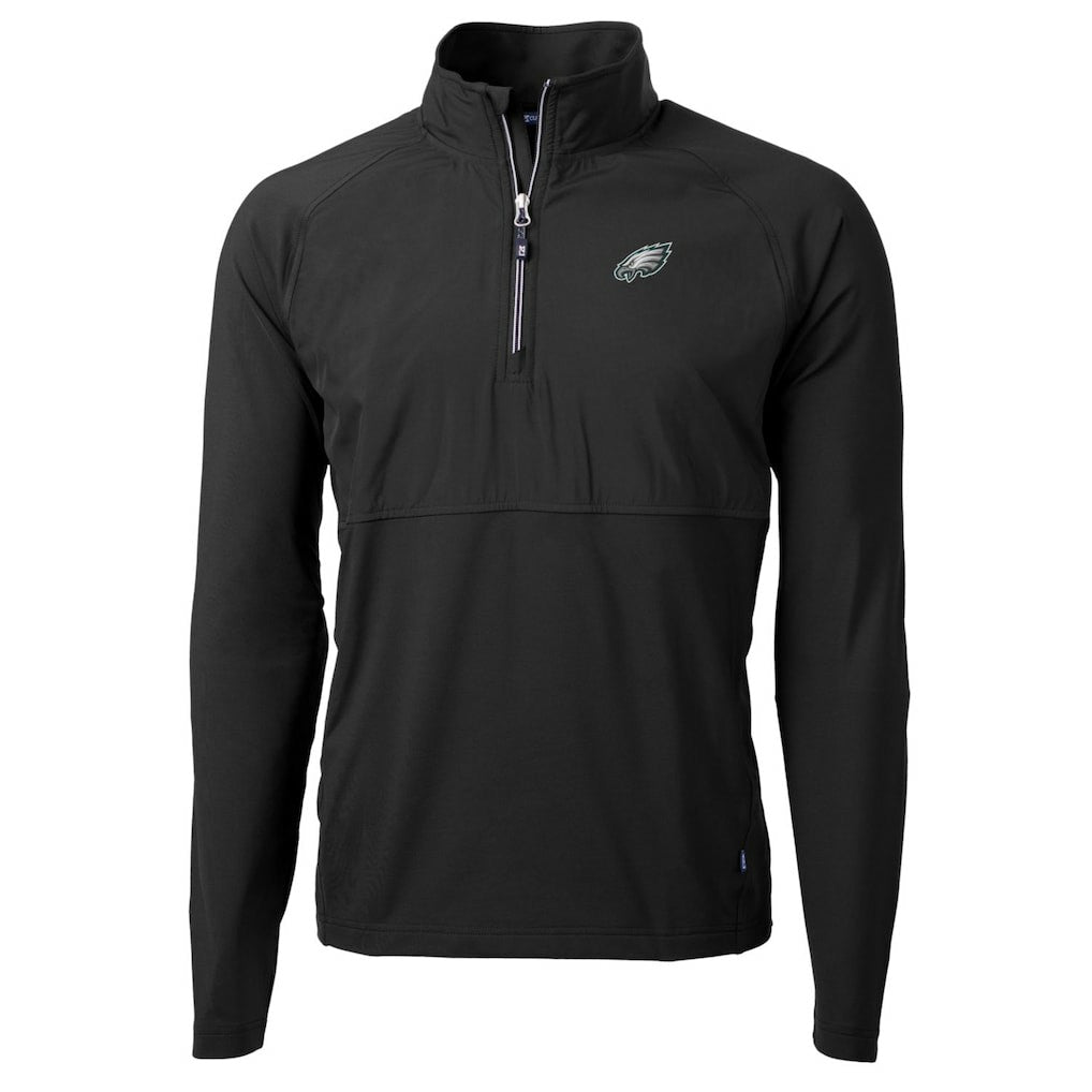 Philadelphia Eagles Cutter & Buck Adapt Eco Knit Hybrid Recycled Quarter-Zip Raglan Jacket - Black - NFL