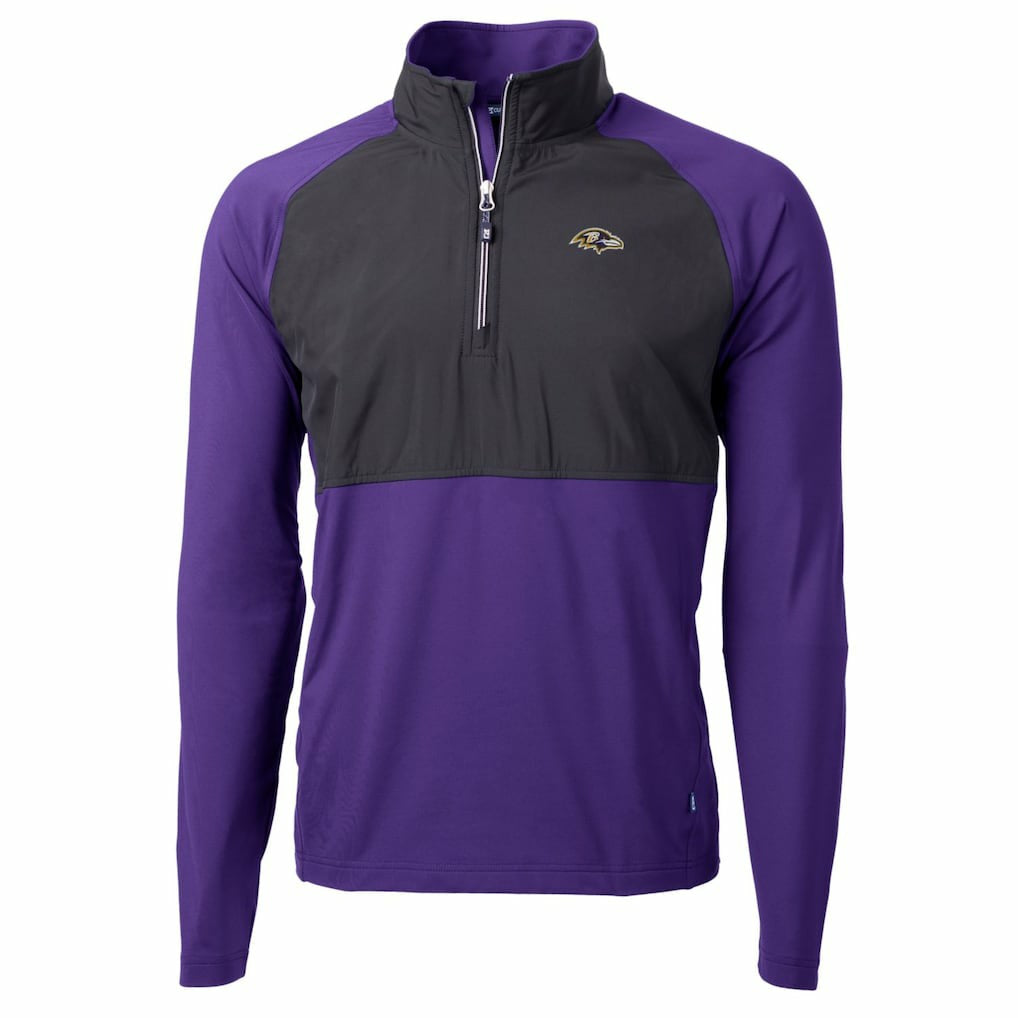 Baltimore Ravens Cutter & Buck Adapt Eco Knit Hybrid Recycled Quarter-Zip Raglan Jacket - Black/Purple - NFL