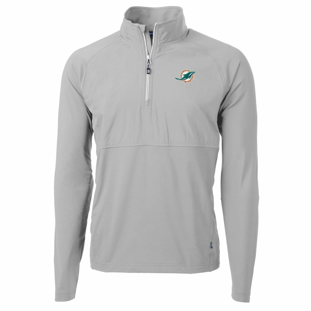 Miami Dolphins Cutter & Buck Adapt Eco Knit Hybrid Recycled Quarter-Zip Raglan Jacket - Gray - NFL